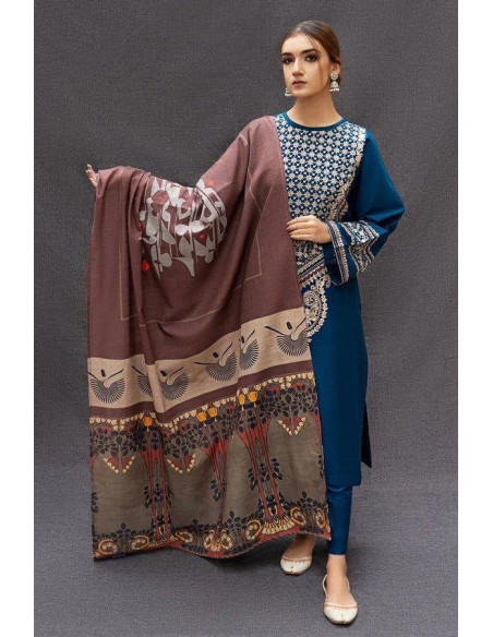 Elegant blue embroidered 3 pcs suit 