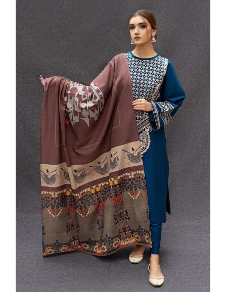 Elegant blue embroidered 3 pcs suit 