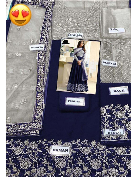 3 pcs women's chiffon embroidered suit 