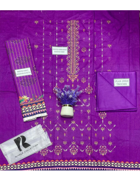 3 pcs women's unstitched dress 