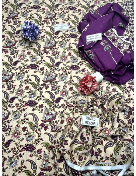 3 pcs women's unstitched khaddar suit 