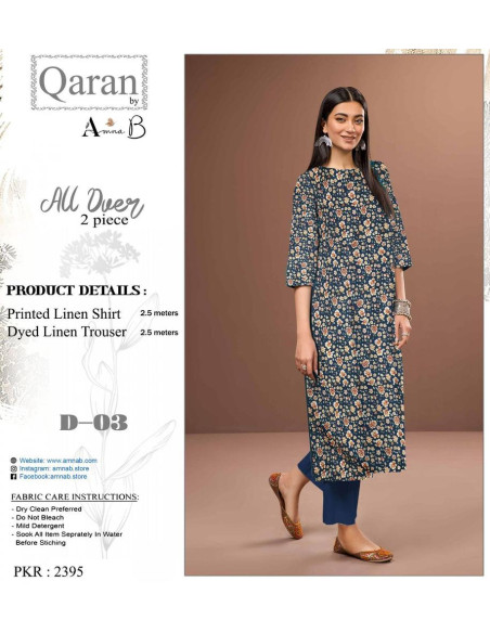 2 Pcs Women Unstitched Linen Printed Suit