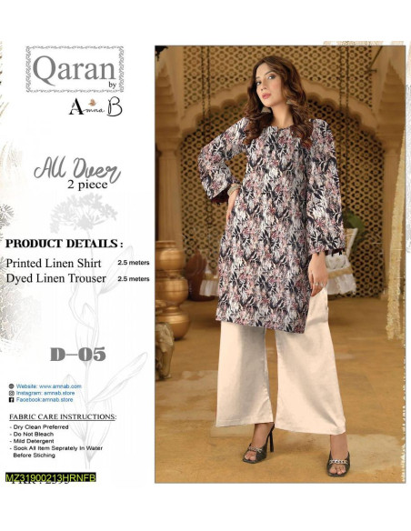 2 Pcs Women Unstitched Linen Printed Suit