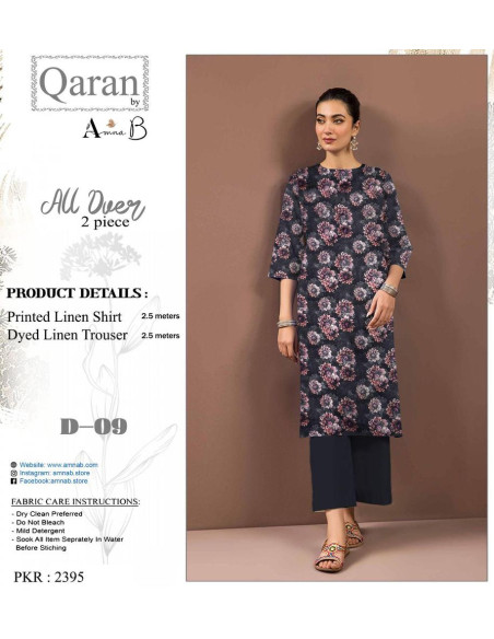 2 Pcs Women Unstitched Linen Printed Suit