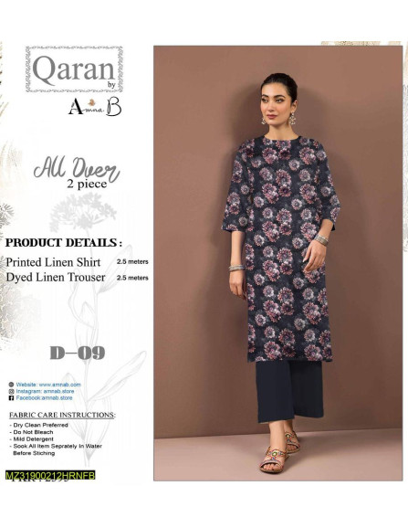 2 Pcs Women Unstitched Linen Printed...