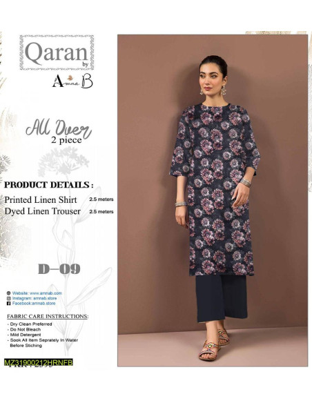 2 Pcs Women Unstitched Linen Printed Suit
