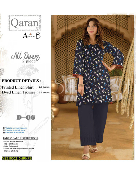 2 Pcs Women Unstitched Linen Printed Suit