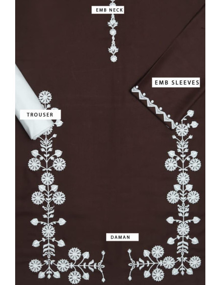Embroidered Dhanak Suit Set - 2 Pcs in Brown