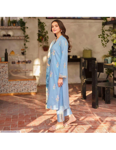 Blue Embroidered Dhanak Suit - 2 Pcs...