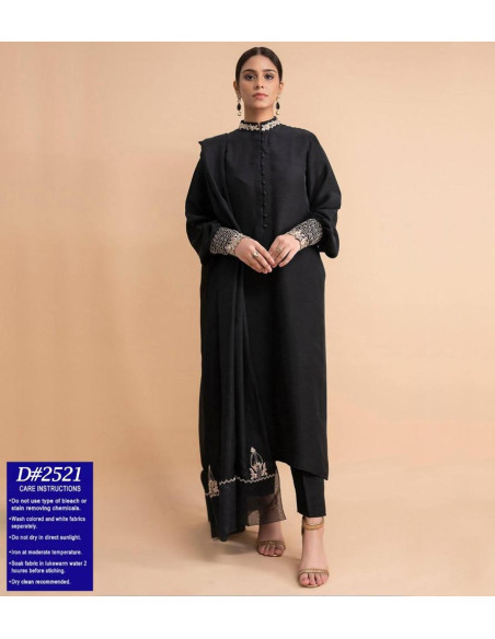 3 Pcs Women's Unstitched Dhanak Embroidered Suit