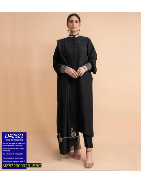 3 Pcs Women's Unstitched Dhanak Embroidered Suit