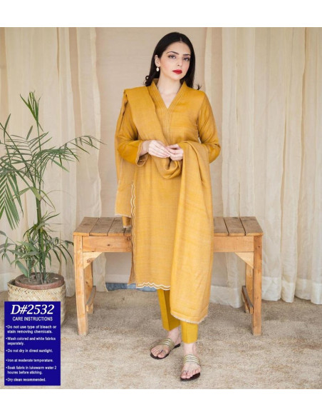 3 Pcs Women's Unstitched Dhanak Embroidered Suit