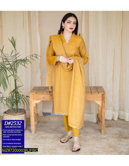 3 Pcs Women's Unstitched Dhanak Embroidered Suit