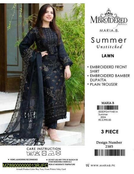 2 Pcs Women's Unstitched Lawn Embroidered Suit