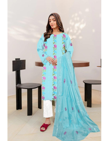 3 Pcs Women's Unstitched Paper Cotton Embroidered Suit