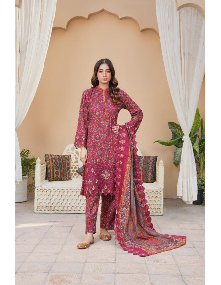 Embroidered khaddar 3 pcs suit