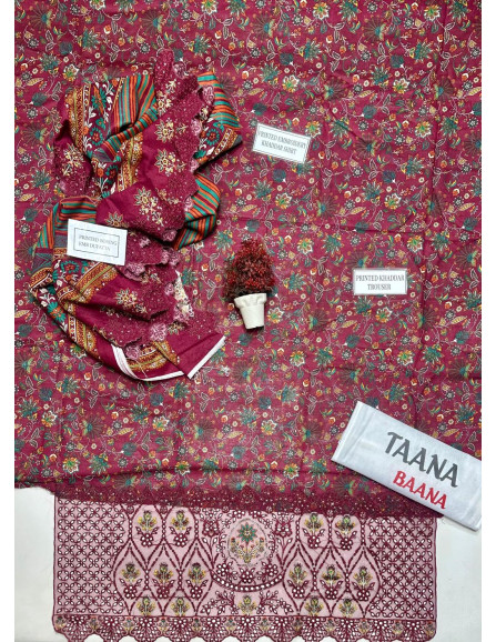 Embroidered khaddar 3 pcs suit