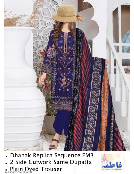 3 pcs women's unstitched Dhanak...