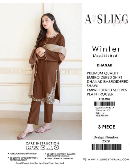 3 Pcs Women's Unstitched Dhanak...