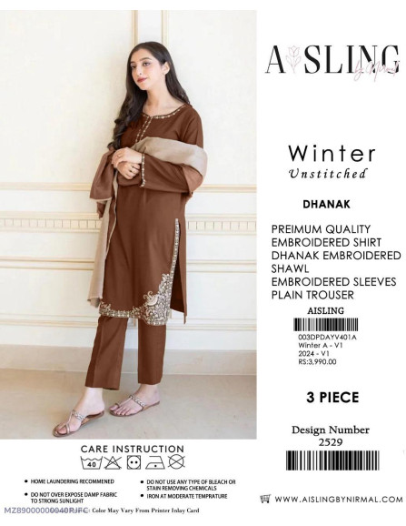 3 Pcs Women's Unstitched Dhanak...