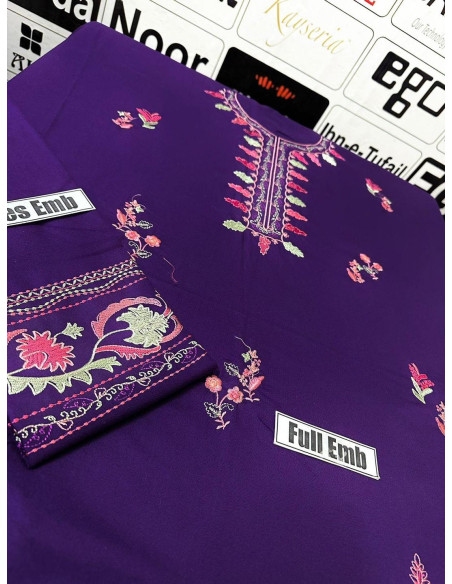 Stylish 2 Pcs Embroidered Purple Suit with Patch Work