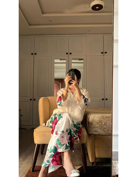 2 Pcs Women's Stitched Linen Printed...