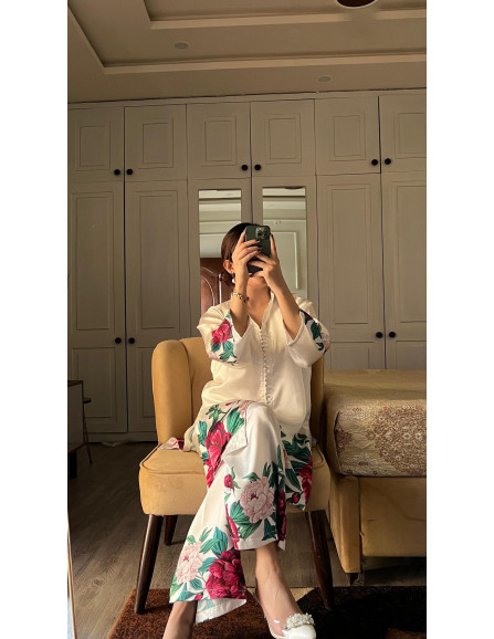 2 Pcs Women's Stitched Linen Printed...