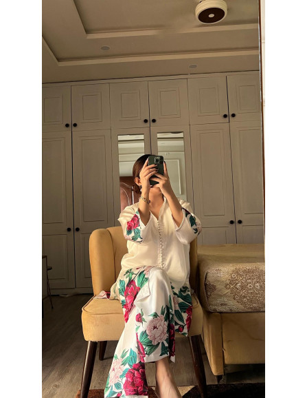 2 Pcs Women's Stitched Linen Printed...