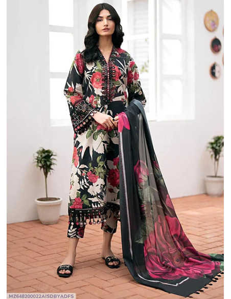 3 Pcs Women's Unstitched Linen Digital Print Suit