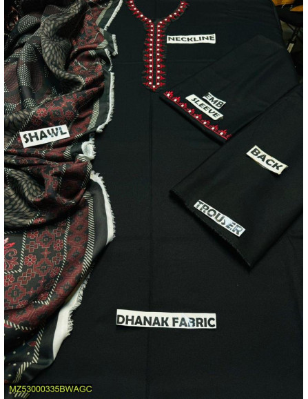 3 pcs  unstitched Dhanak Embroidered...