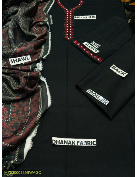 3 pcs  unstitched Dhanak Embroidered dress