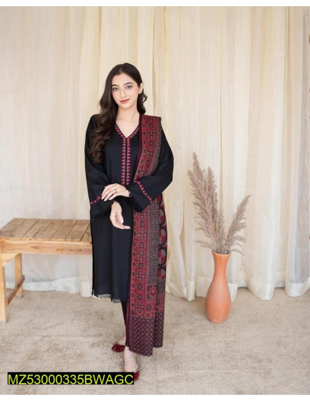 3 pcs  unstitched Dhanak Embroidered dress