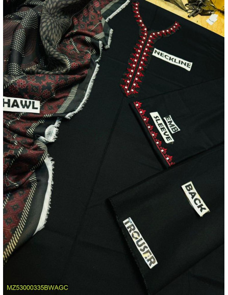 3 pcs  unstitched Dhanak Embroidered...