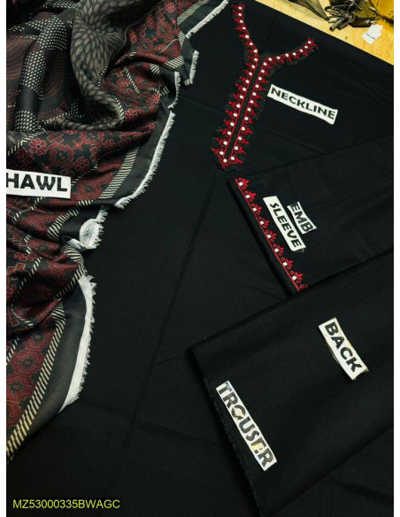 3 pcs  unstitched Dhanak Embroidered dress