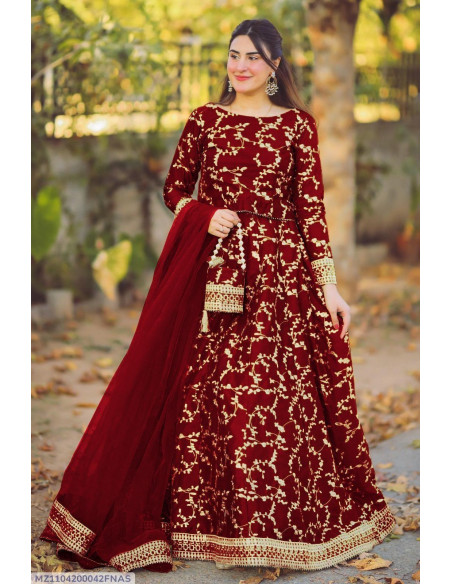 3 pcs women's stitched shamoz silk embroidered suit 