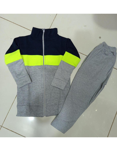 Stylish Boy's Fleece Tracksuit - 2 Pcs Set in Grey with Printed Design