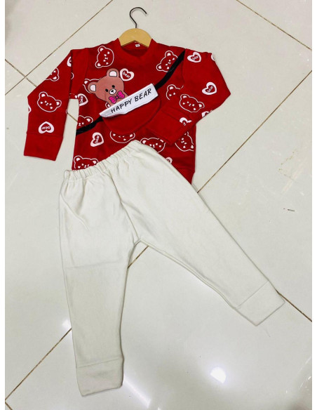 Cozy Red Fleece Printed Tracksuit for Boys & Girls - 2 Pcs
