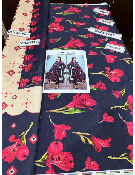 3 Pcs Women's Unstitched Digital Print Suit