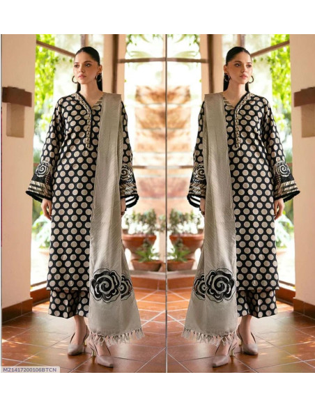 3 Pcs Women's Unstitched Digital Print Suit