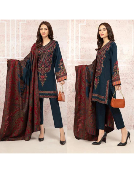 3 Pcs Women's Unstitched Embroidered Suit