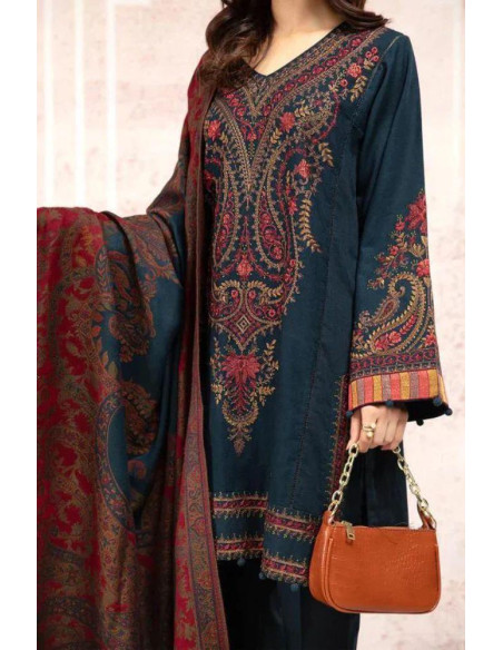 3 Pcs Women's Unstitched Embroidered Suit