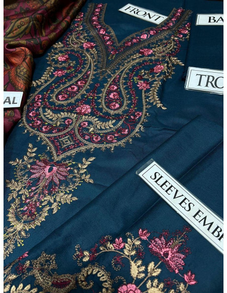 3 Pcs Women's Unstitched Embroidered Suit