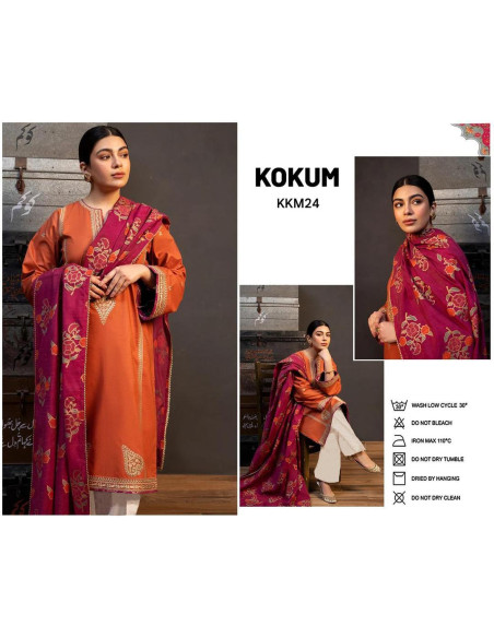 3 Pcs Women's Unstitched Embroidered Suit