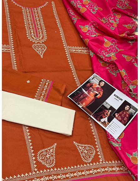 3 Pcs Women's Unstitched Embroidered...