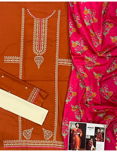 3 Pcs Women's Unstitched Embroidered...