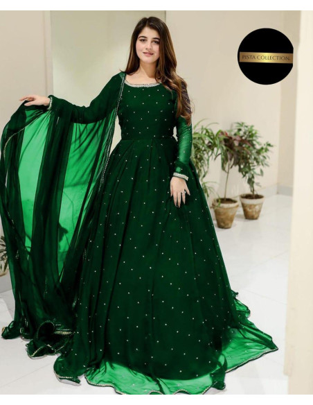 3 Pcs Women's Stitched Border Embroidered Maxi Suit