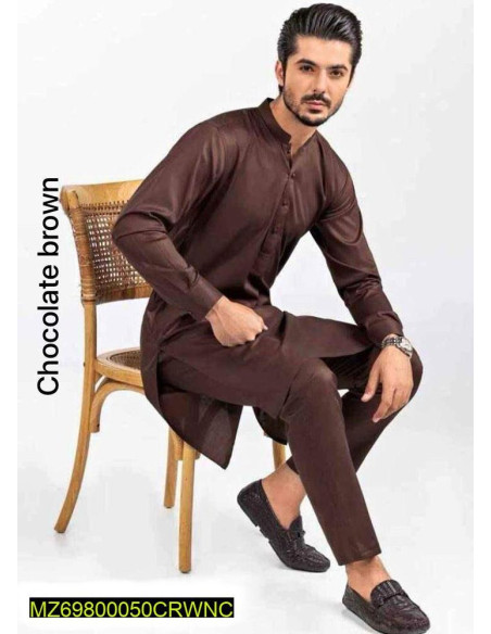 2 Pcs Men's Stitched Wash And Wear Plain Suit