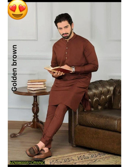 2 Pcs Men's Stitched Wash And Wear Plain Suit