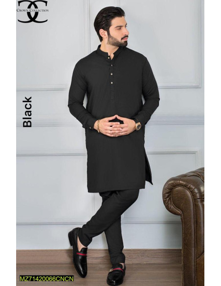 2 Pcs Men Stitched Wash And Wear Plain Suit