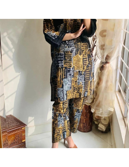 Elegant black printed shirt and trouser